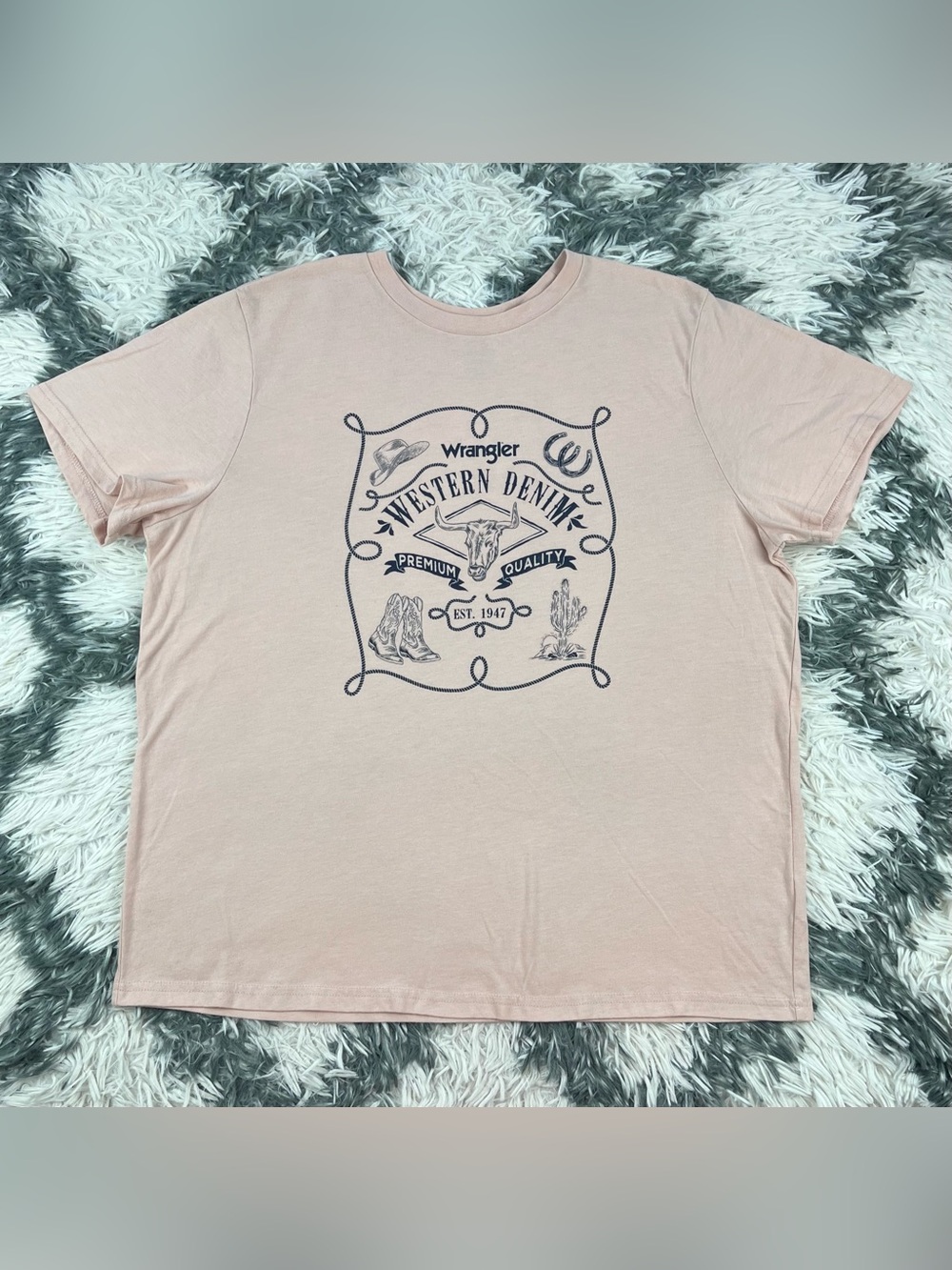 Wrangler Women’s Pink Graphic T-shirt Western Denim Size XL